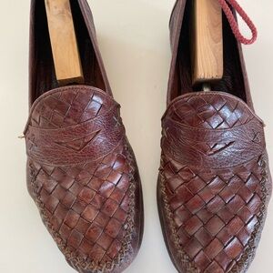 Cole Haan Dark Brown Woven Leather Loafers